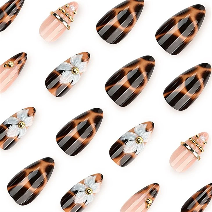 3D Floral Leopard Print Press On Nails factory