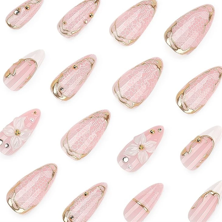 3D Gilded Floral Press On Nails factory
