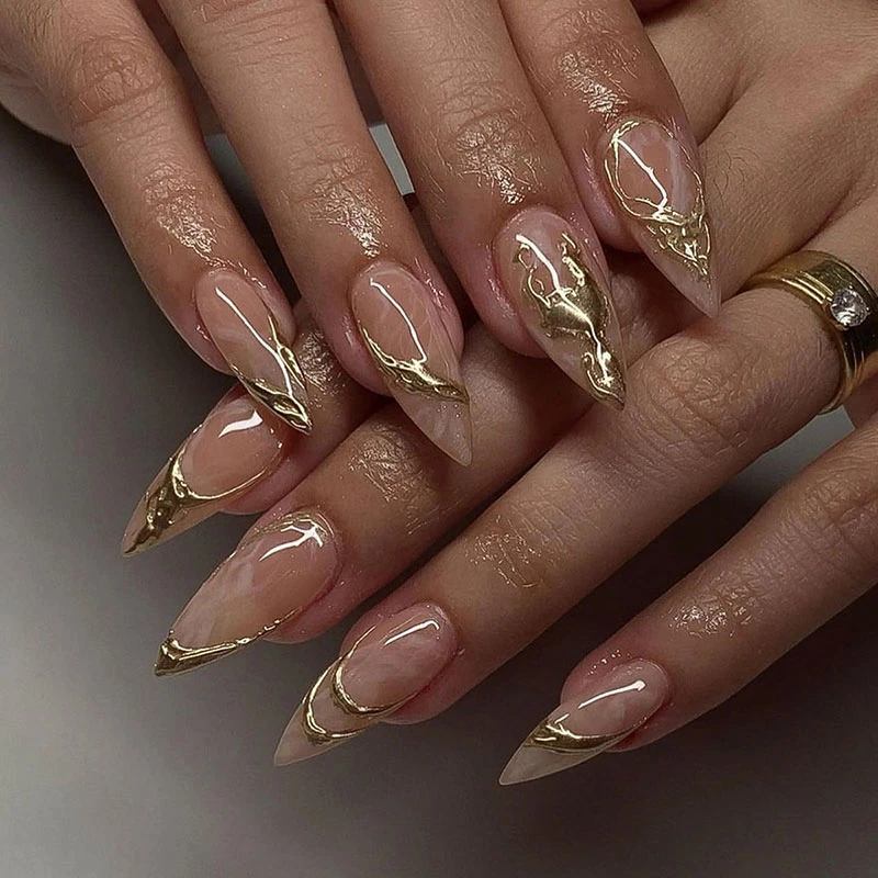 3d Gold Tone Press On Nails