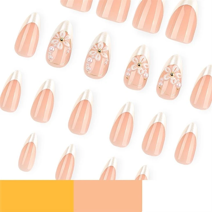 3D Pearl Flower French Tip Press On Nails best