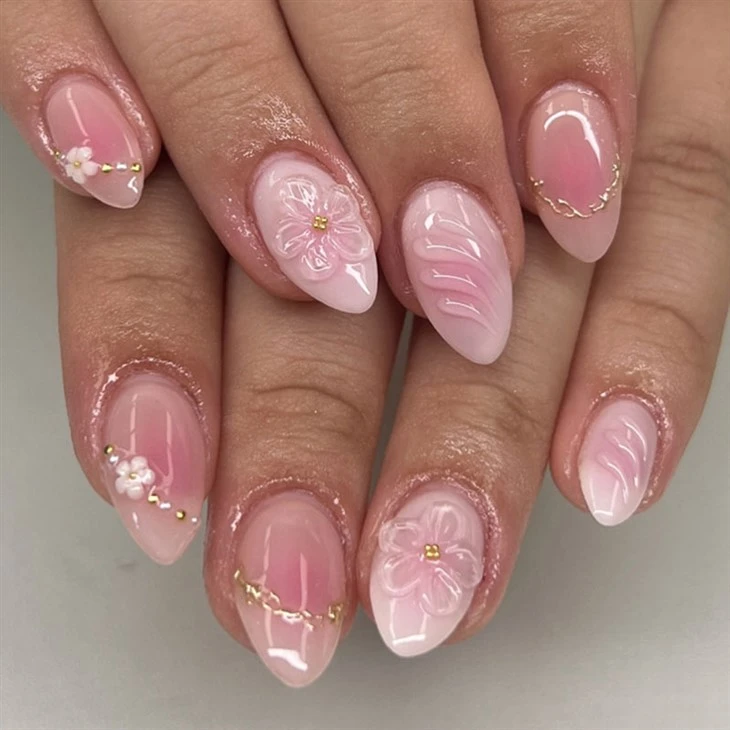 3D Pink Blossom Gradient Press On Nails