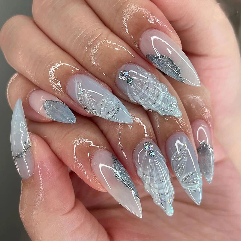 3d Shell Almond Press On Nails