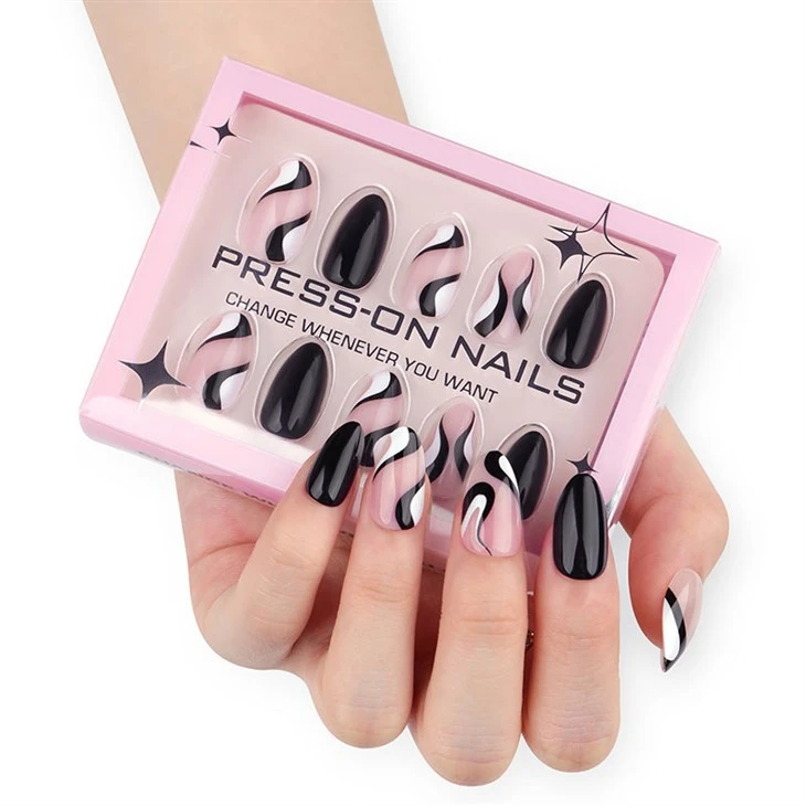 Black Pink Abstract Wave Press On Nails
