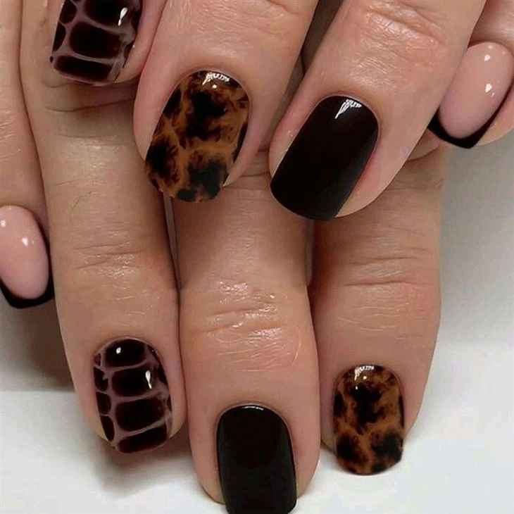 Black Tortoise French Short Square Press On Nails