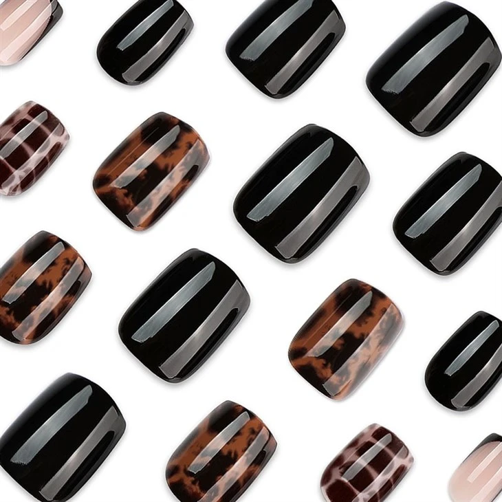 Black Tortoise French Short Square Press On Nails factory