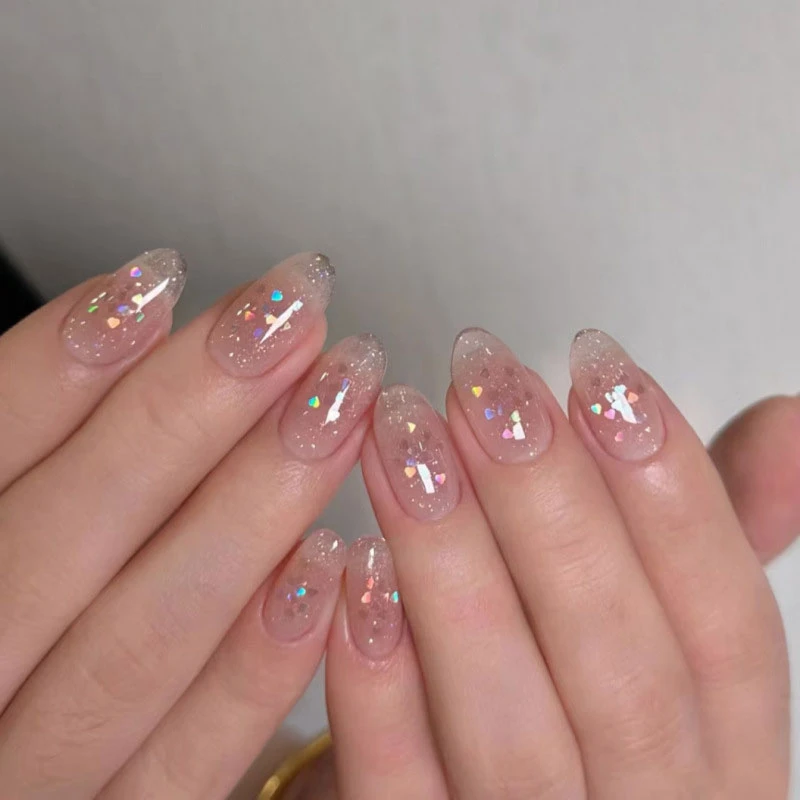 Blush Almond Glitter Press On Nails