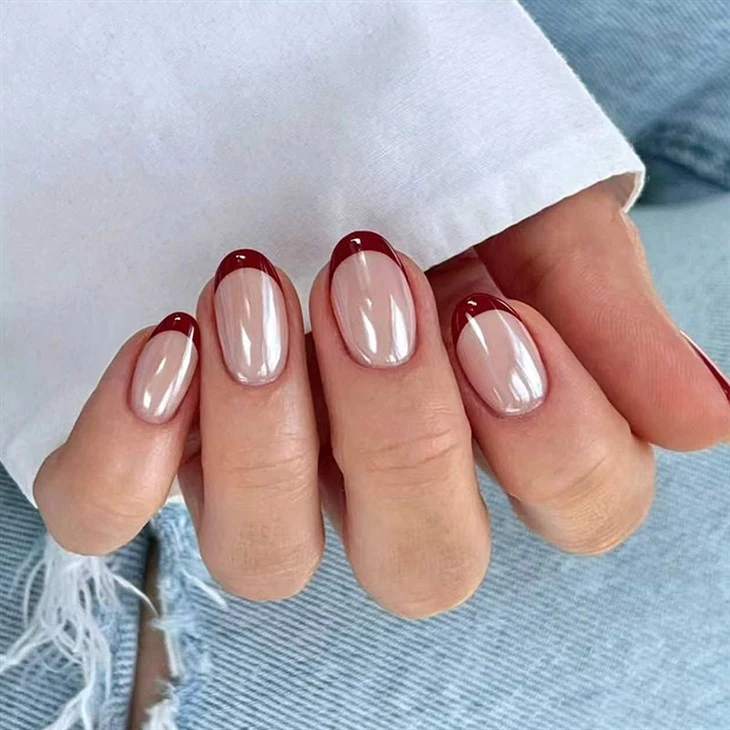 Brown Chrome French Tip Press On Nails