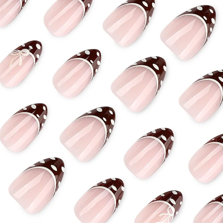 Brown Polka Dot Bow Almond Press On Nails best