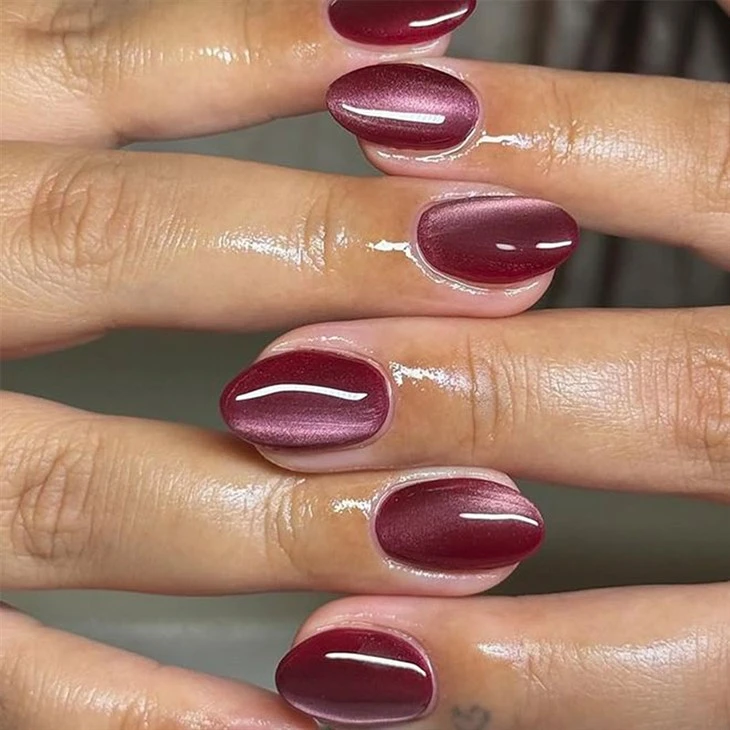 Burgundy Cat Eye Press On Nails