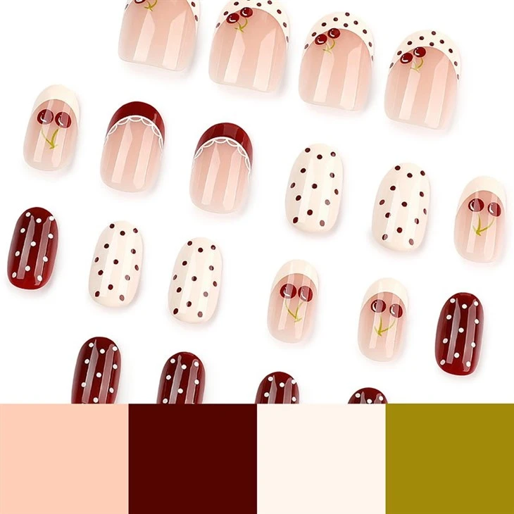 Burgundy Cherry Polka Dot French Press On Nails best