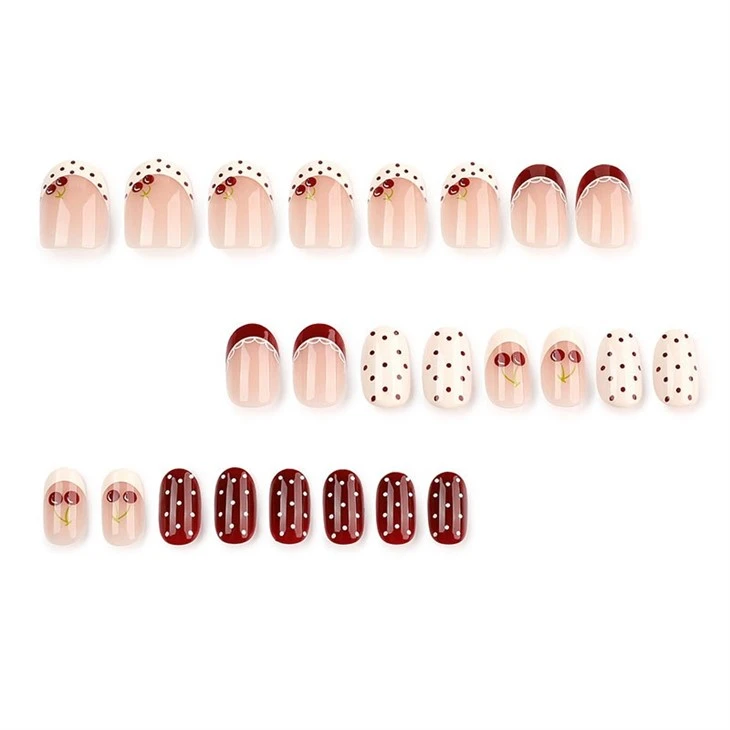 Burgundy Cherry Polka Dot French Press On Nails suppliers
