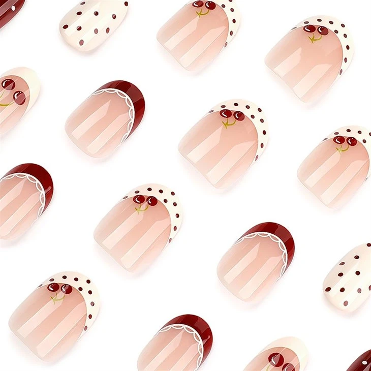 Burgundy Cherry Polka Dot French Press On Nails factory