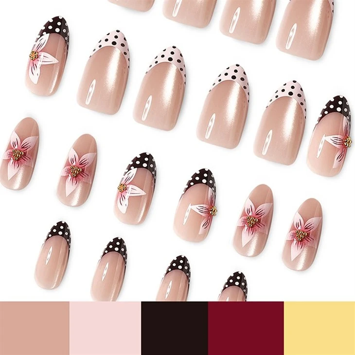 Cat Eye Nude Pink Polka Dot Floral Press On Nails best