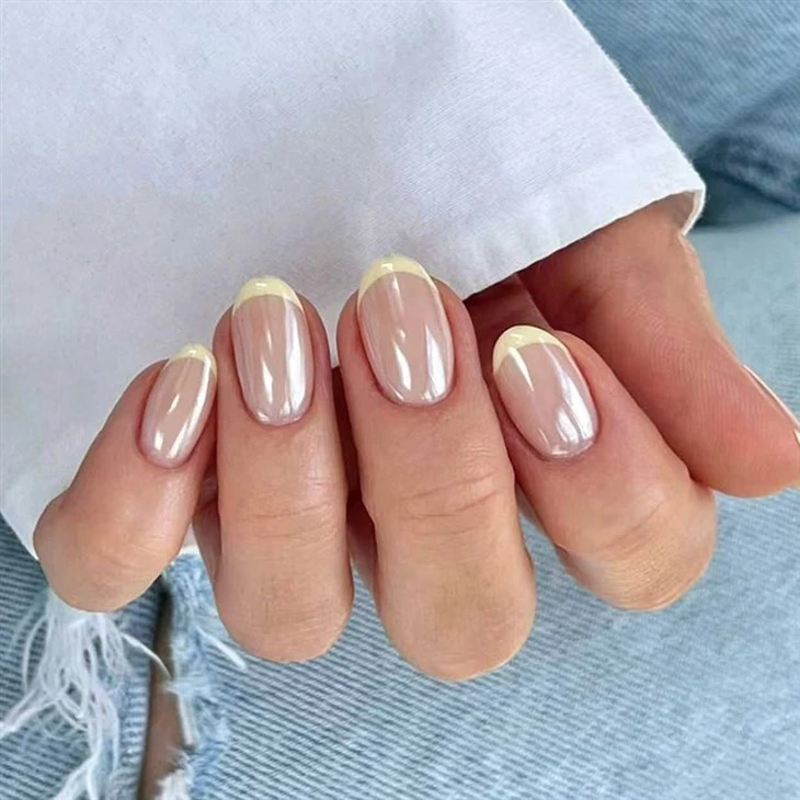 Chrome Nude French Tip Fake Nails