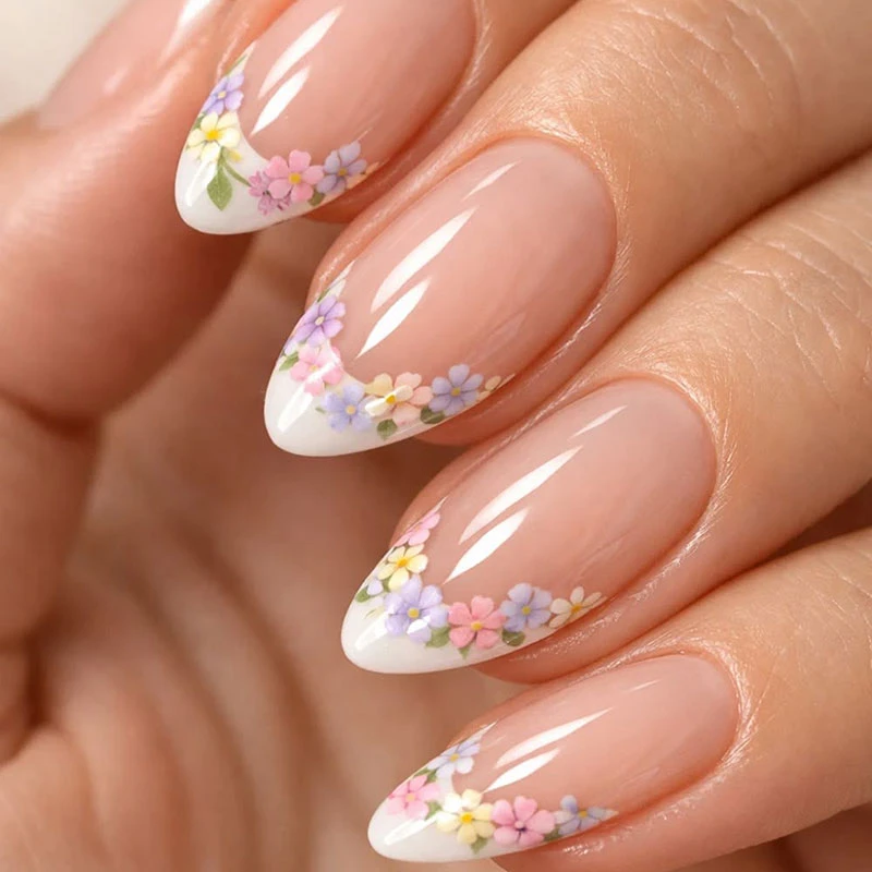 Colorful Floral French Press On Nails