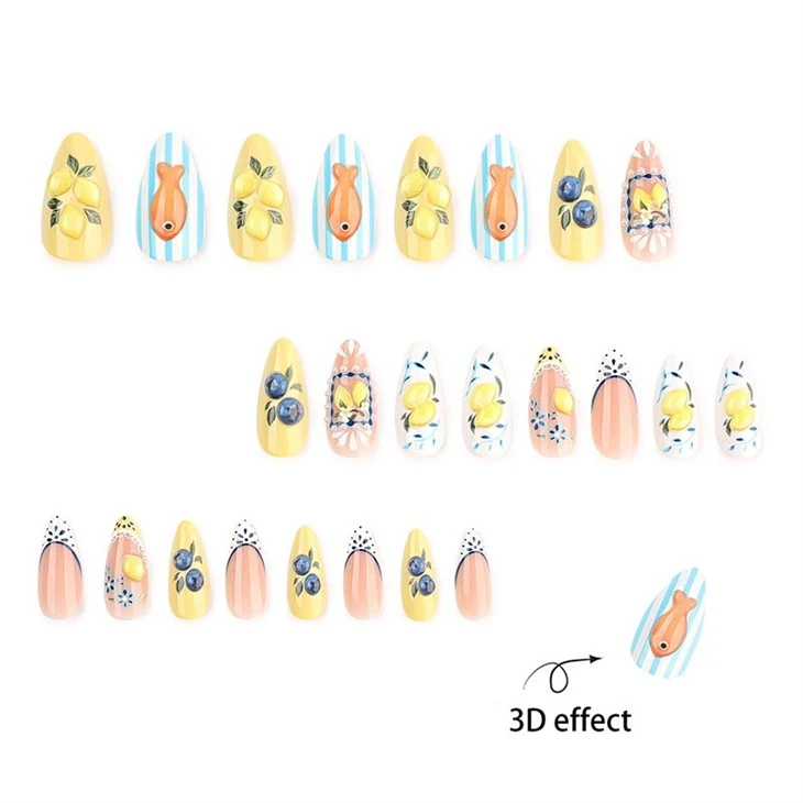 3D Lemon Blueberry Summer Almond Press On Nails suppliers
