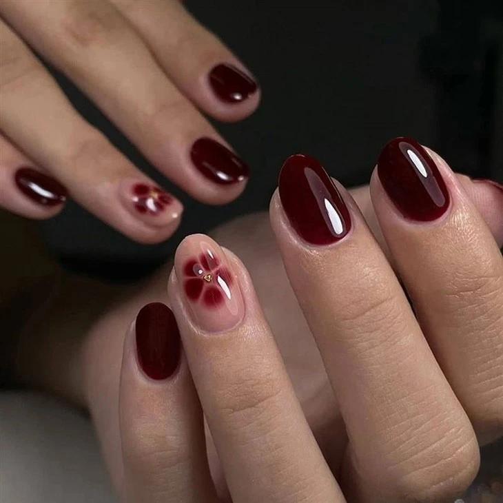 Dark Cherry Glossy Press On Nails