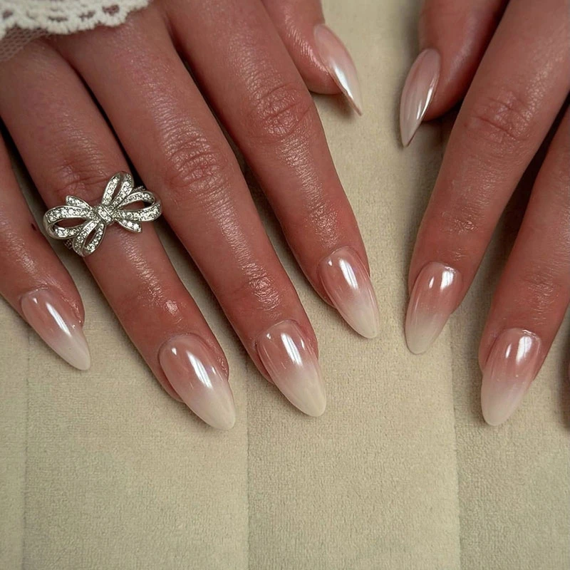French Ombre Chrome Press On Nails