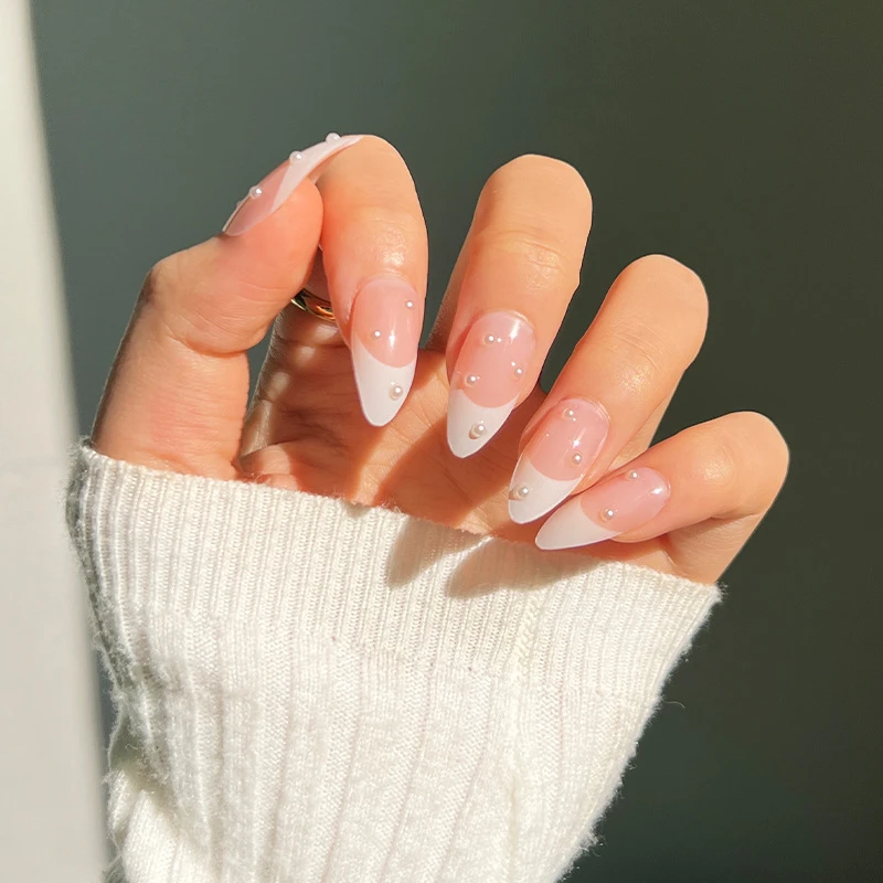 French Pearl Diamond Press On Nails