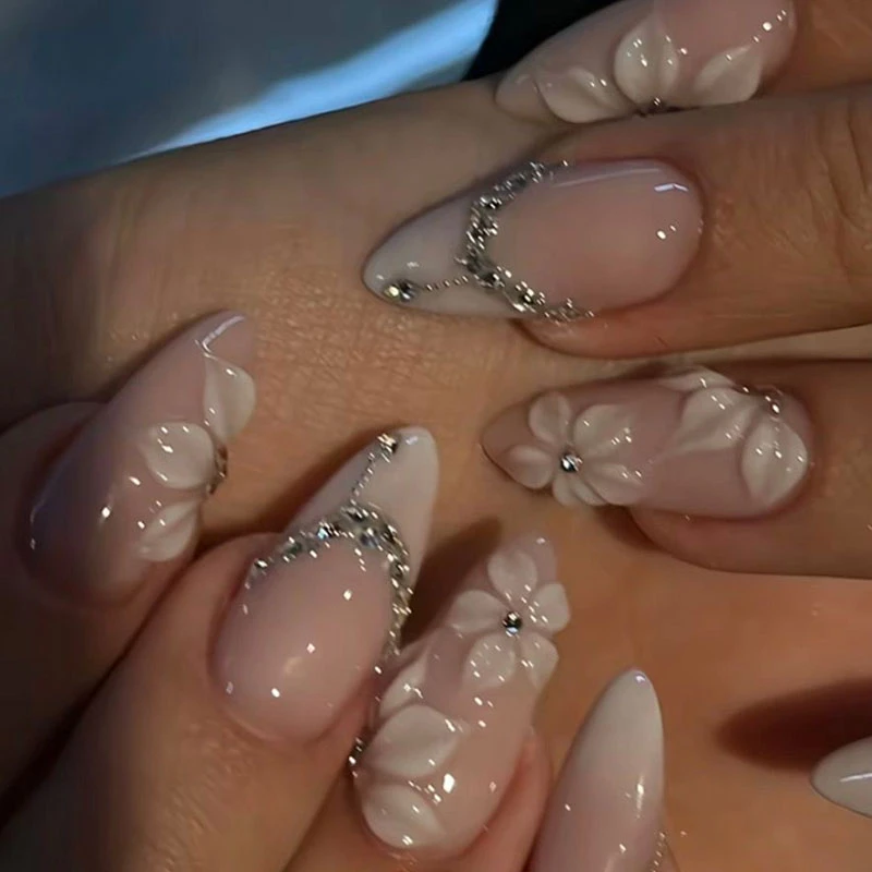 Glitter Floral Diamond Press On Nails