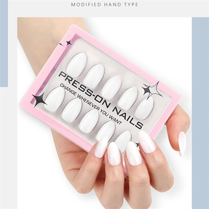 Glossy White Almond Press-On Nails