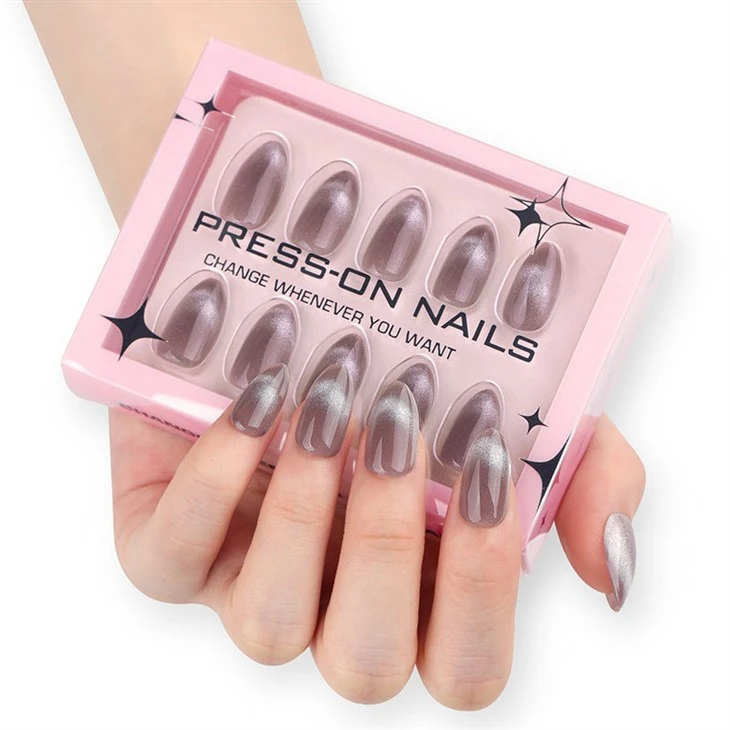 Mauve Pearl Cat Eye Press On Nails
