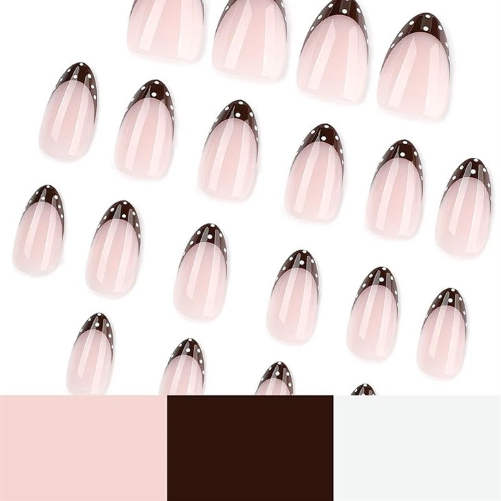 Mocha Brown Polka Dot French Almond Press On Nails best