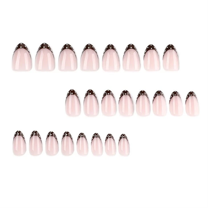 Mocha Brown Polka Dot French Almond Press On Nails suppliers