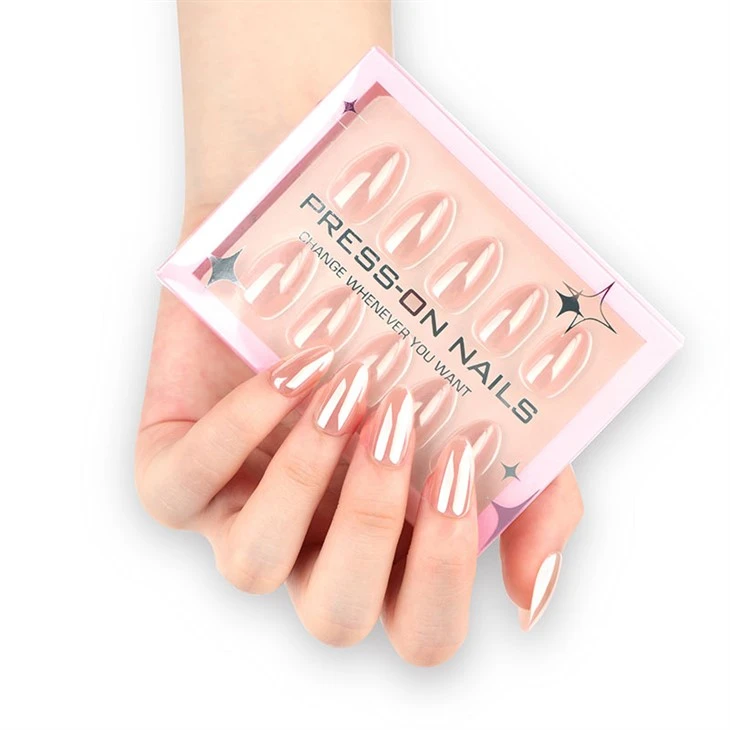 Nude Color Chrome Press On Nails