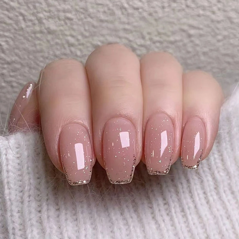 Nude Pink French Glitter Press On Nails