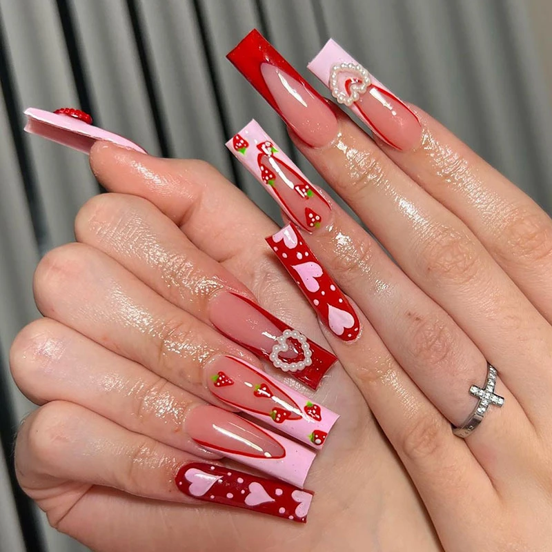 Pink Pearl Heart Valentine's Day Nails