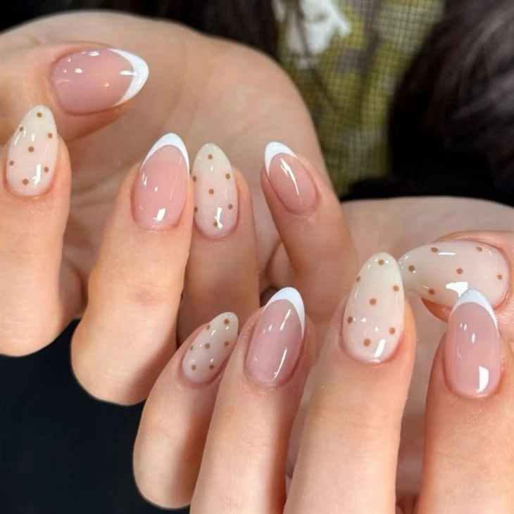 Pink White Red Dot Short Almond Press On Nails