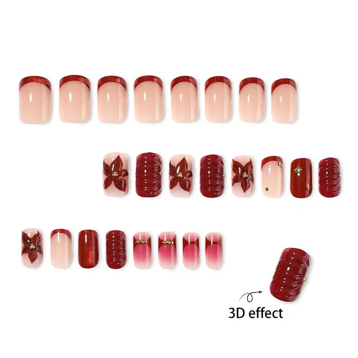 Red 3D Bow French Ombre Fake Nails suppliers