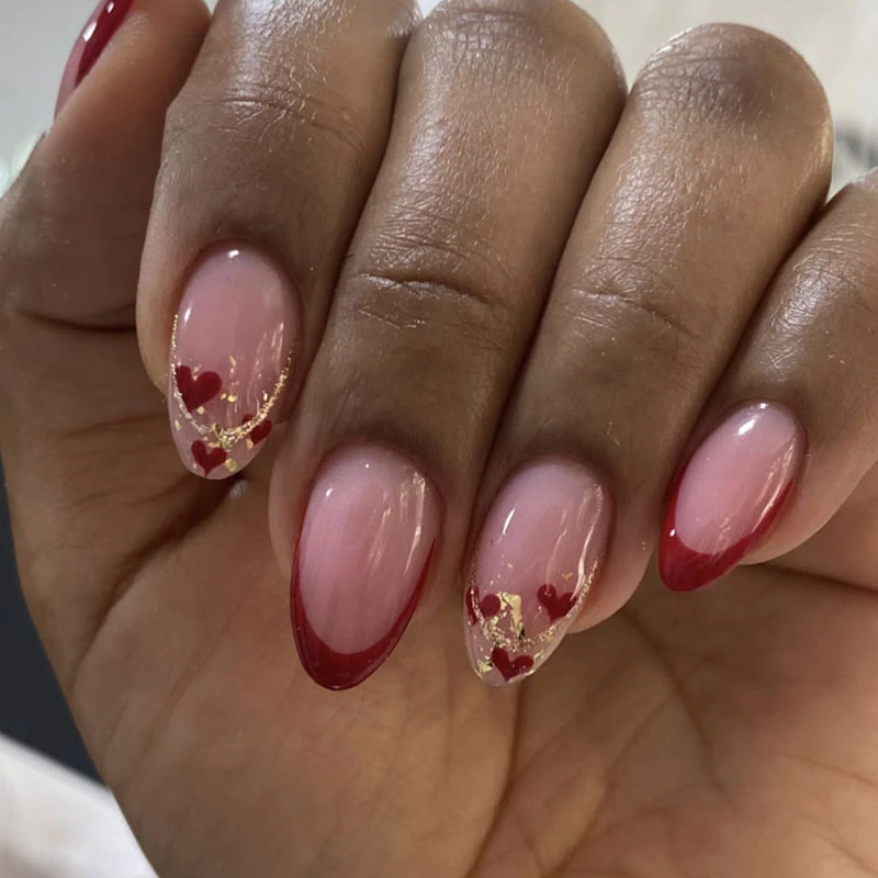 Red Heart Glitter Valentine's Day Nails