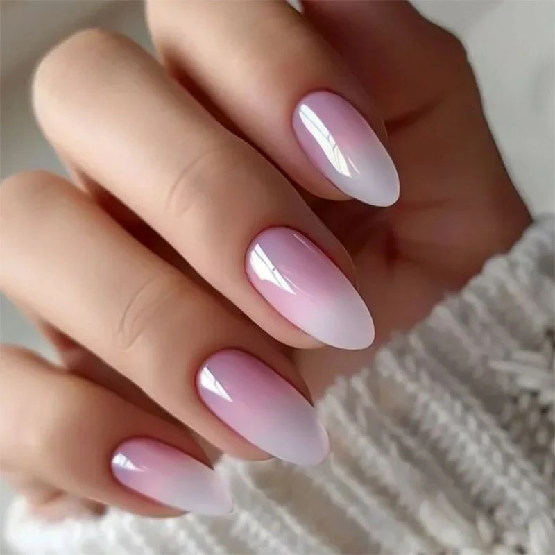 Short Round Pink Ombre Press On Nails
