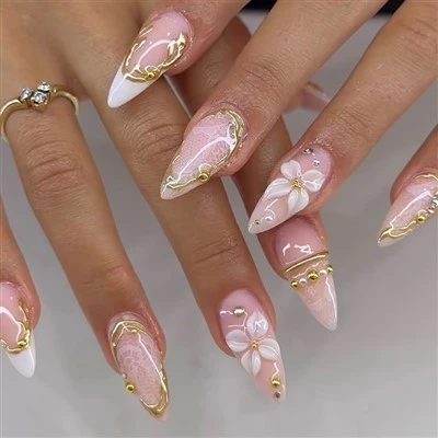 3D Gilded Floral Press On Nails