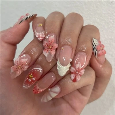 3D Pink Blossom Flower Press On Nails
