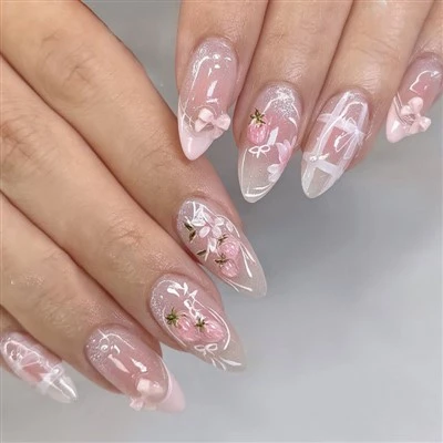 3D Pink Blossom Garden Press On Nails