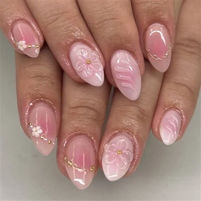 3D Pink Blossom Gradient Press On Nails