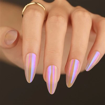 Aurora Almond Chrome Press On Nails