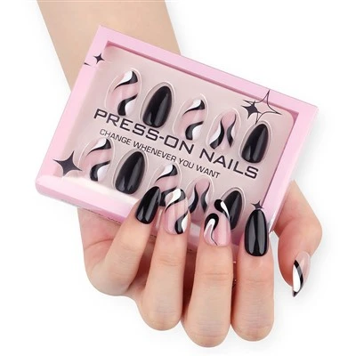 Black Pink Abstract Wave Press On Nails