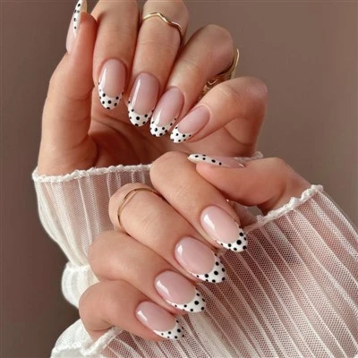 Black Polka-dot French Press On Nails