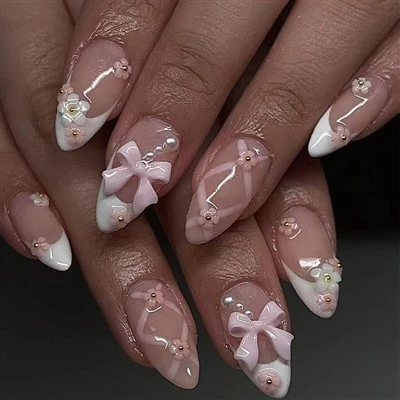 Bow and Floral Diamond Press On Nails