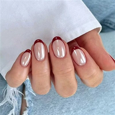 Brown Chrome French Tip Press On Nails