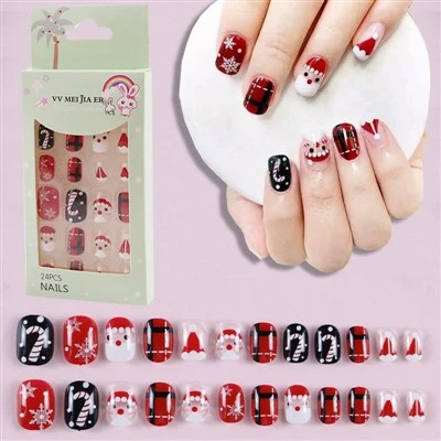 Christmas Santa Candy Cane Cartoon Kids Press On Nails