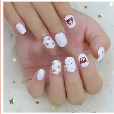 Cute Teddy Bear Cookie Design Kids Press On Nails