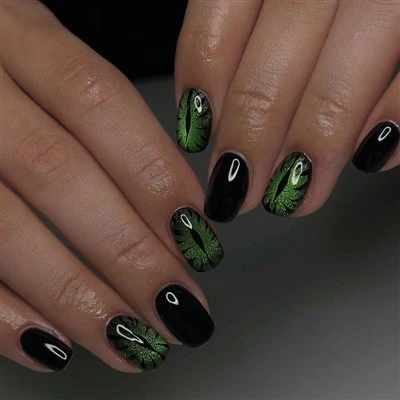 Dark Magic Emerald Cat Eye Halloween Press On Nails