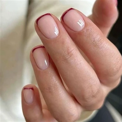 Elegant Burgundy French Tip Press On Nails