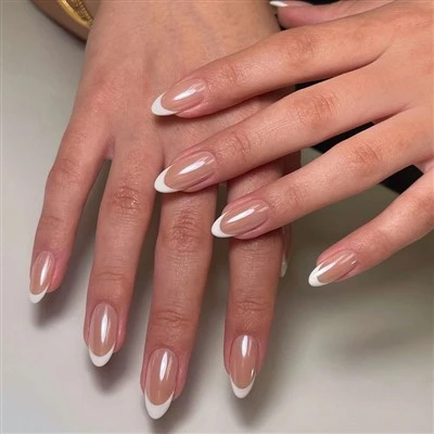 French White Almond Chrome Press On Nails