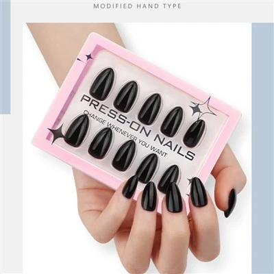 Glossy Jet Black Almond Press On Nails